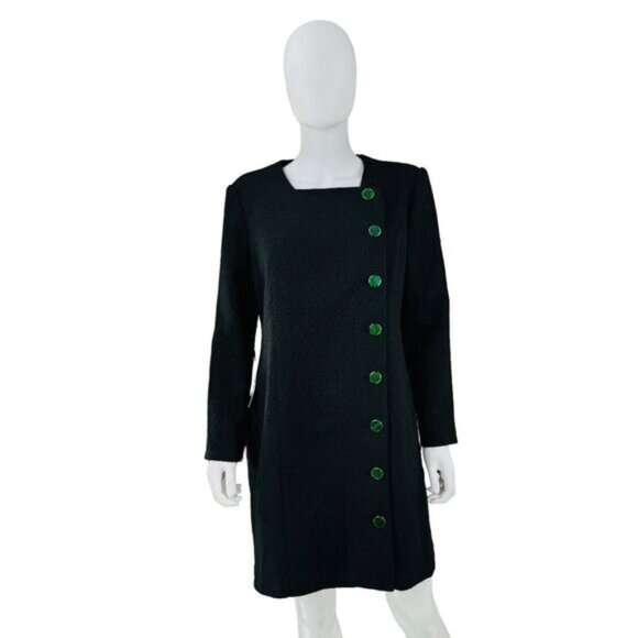 Pomander Place NEW Black Tweed Retro Winslet Green Button Mini Dress Size XXL - Picture 3 of 10